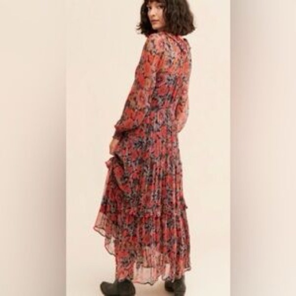 Anthropologie Orange and Gray Long Sleeve Sheer Dress - Picture 2 of 16